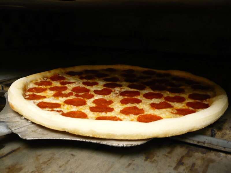 Pepperoni pizza fresh from the Baker's Pride deck oven